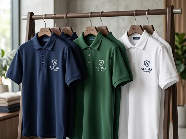 เสื้อโปโลหลายสีพร้อมปกทอและโลโก้ปักบริเวณอกซ้าย