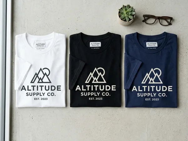เสื้อยืดคอตตอนหลายสีวางเรียงพร้อมงานสกรีนบริเวณหน้าอก